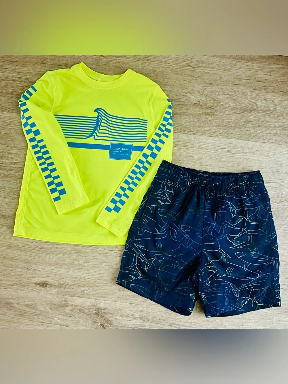 GAP Swim Bundle - Rash Guard (Size Small) AND Swim Trunks (Size 6-7)